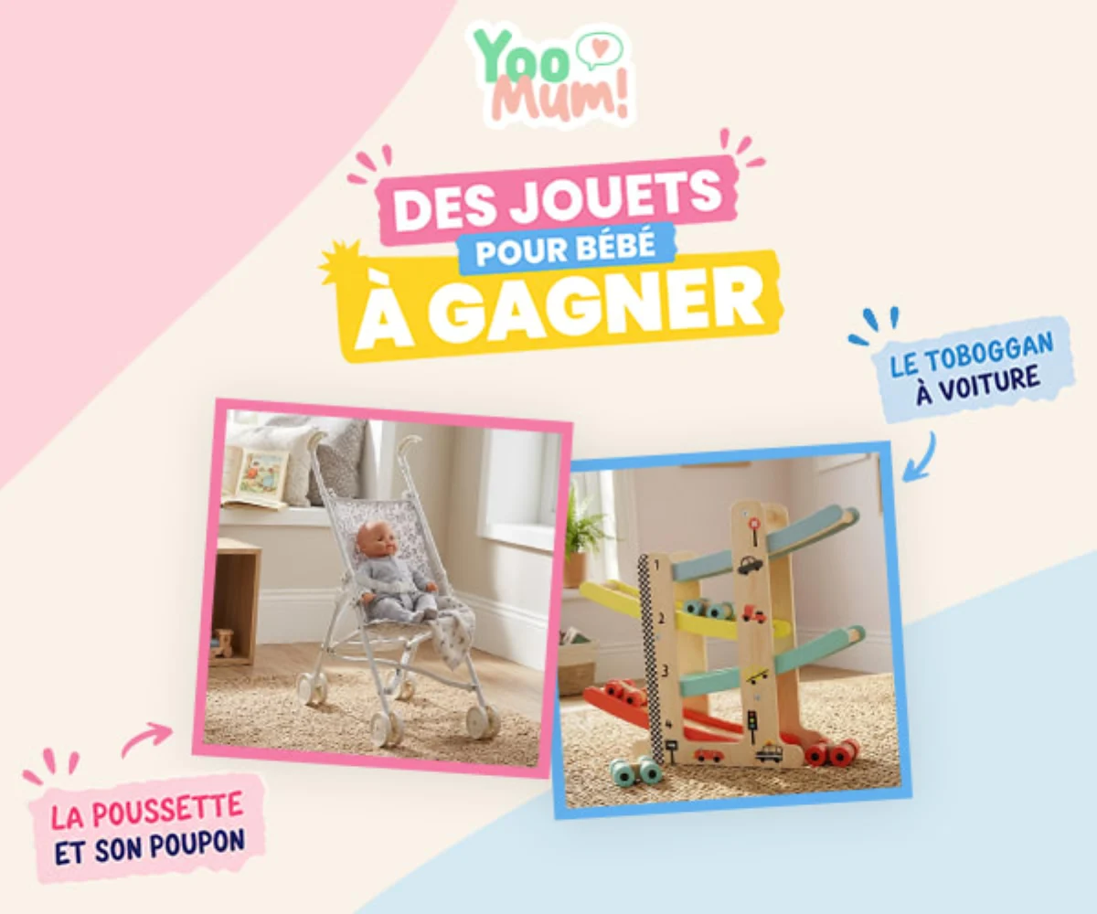 Concours YooMum avec une poussette et son poupon ou un toboggan à voitures à gagner en août 2026