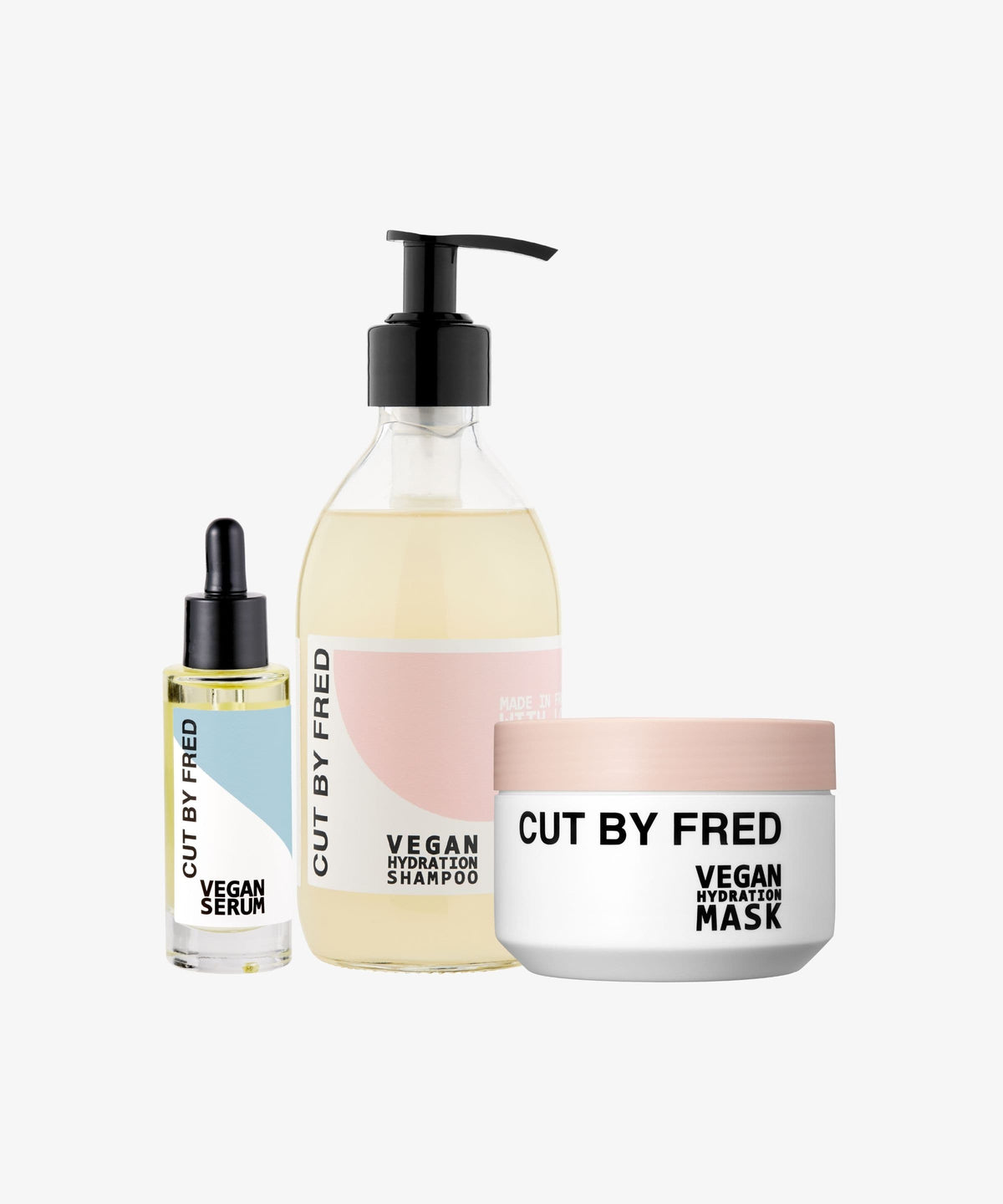 Routine CUT BY FRED pour cheveux secs et abîmés avec shampoing, masque et sérum