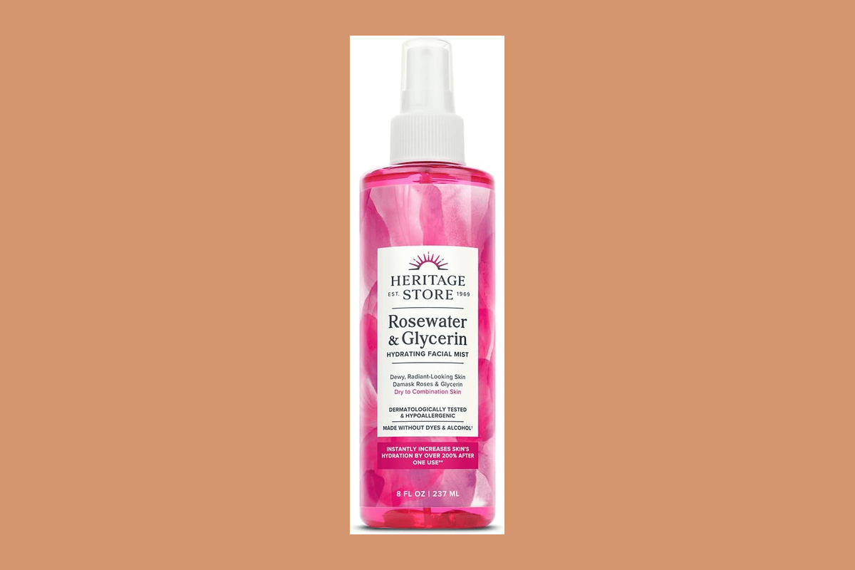 Heritage Store Rosewater eau de rose américaine grand format 240-350ml pure sans conservateur marque historique 1969 usage familial visage cheveux corps polyvalent