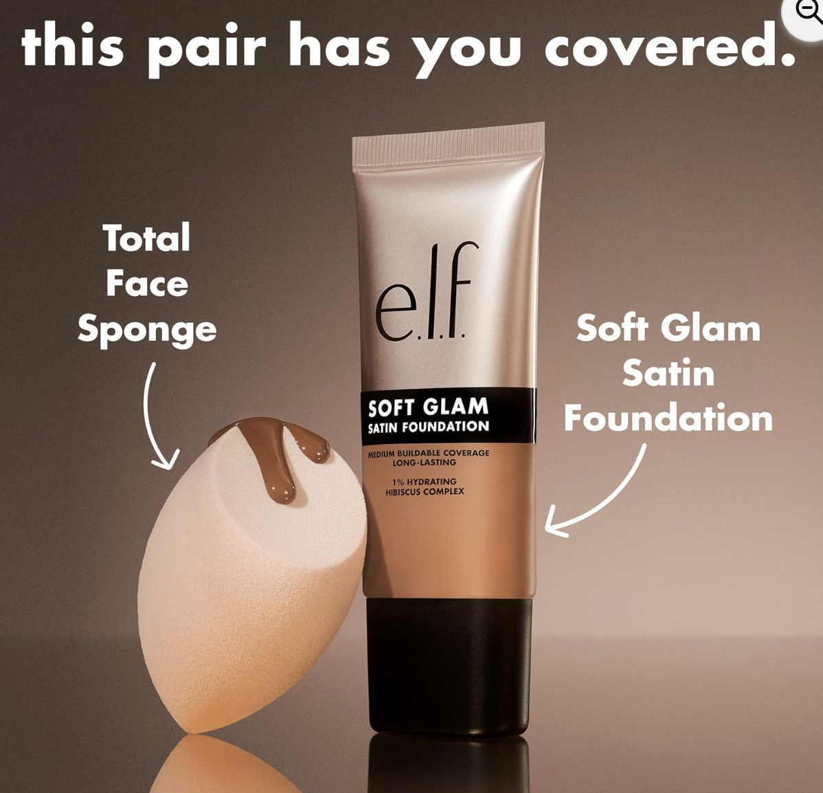 e.l.f. Soft Glam Satin Foundation avec eponge Total Face Sponge