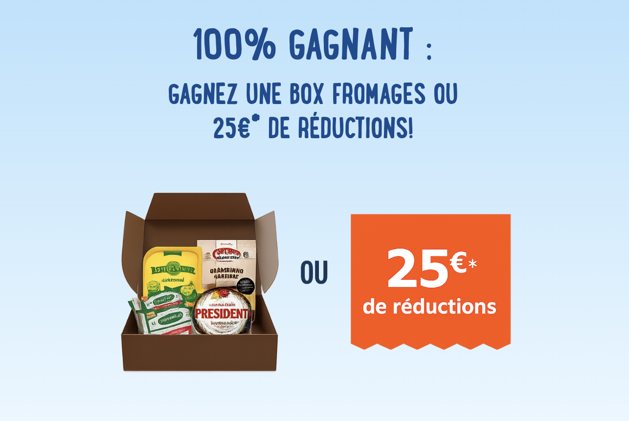 Jeu 100% gagnant Envie de Bien Manger box fromages ou 25€ de réductions