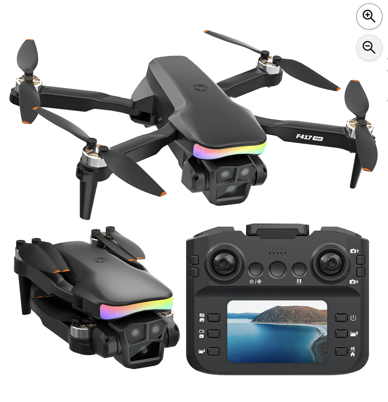 Drone FAKJANK F417PRO noir avec caméra 1080P LED et télécommande avec écran