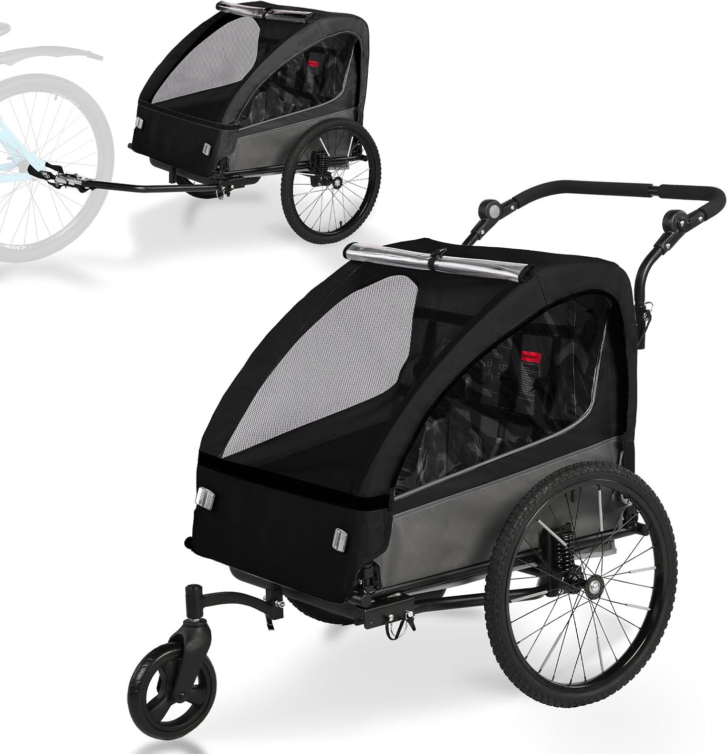 Remorque vélo enfant Fiximaster noire convertible en poussette 2 en 1