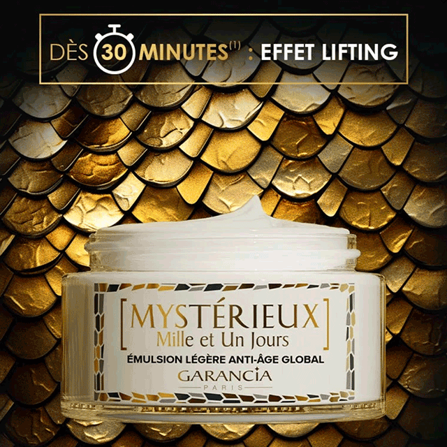 Émulsion légère anti-âge globale Garancia Mystérieux Mille et Un Jours incluse dans le coffret
