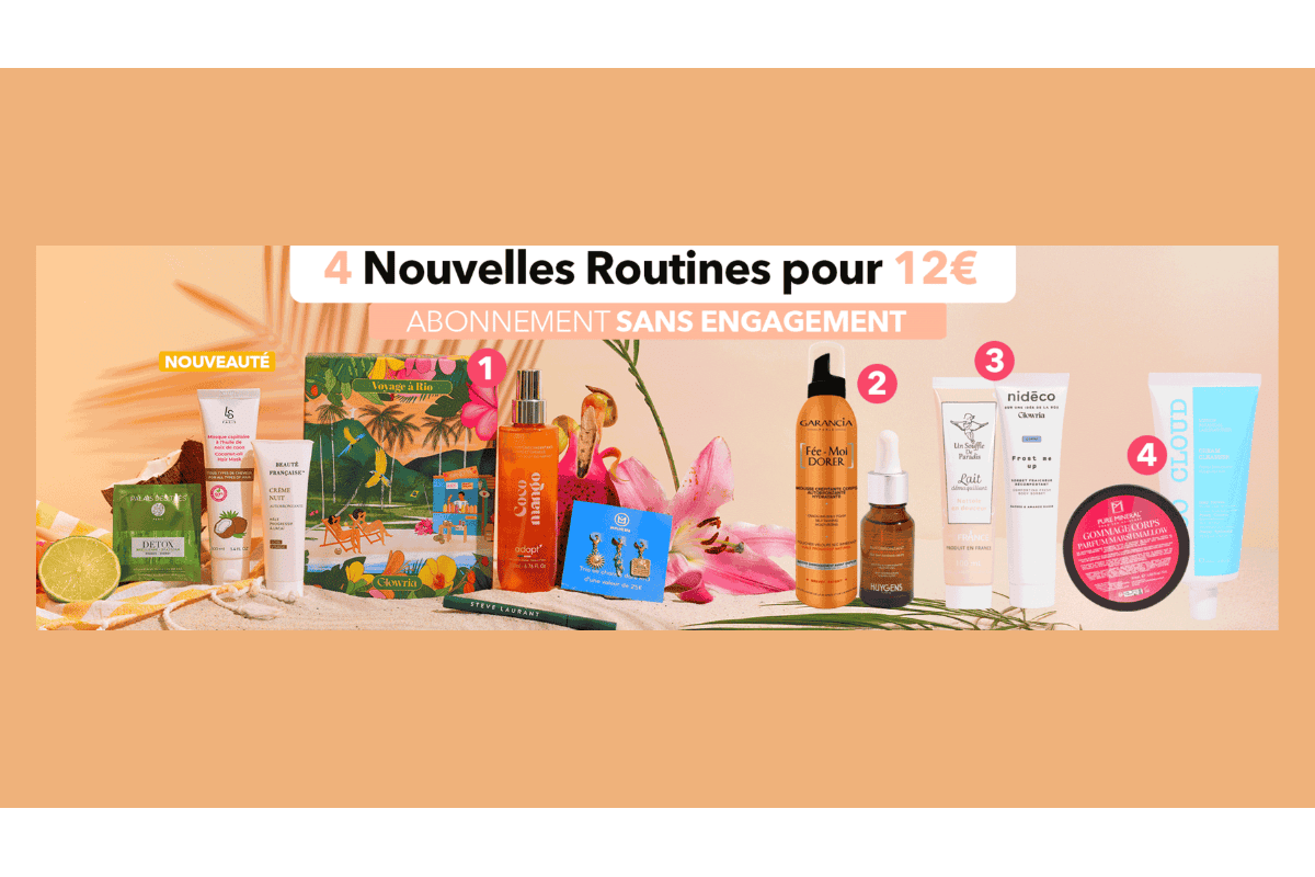 Glowria 4 nouvelles routines estivales Voyage à Rio Teint Hâlé Visage Corps 12 produits 253 euros 12 euros sans engagement juin 2026