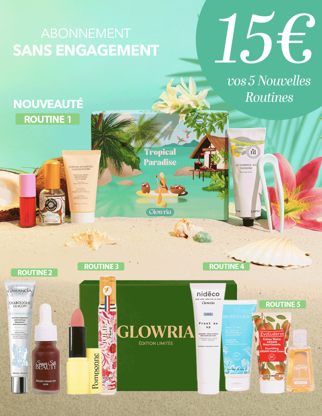 Offre officielle Glowria cinq nouvelles routines et treize produits pour 15 euros sans engagement