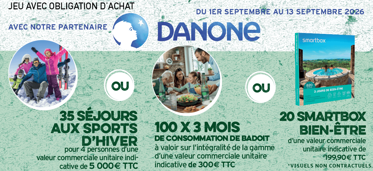 Grand Jeu Intermarché et Danone avec séjours aux sports d’hiver et Smartbox à gagner