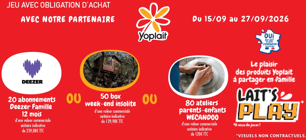 Grand Jeu Intermarché Yoplait avec abonnements Deezer Famille, box week-end et ateliers Wecandoo