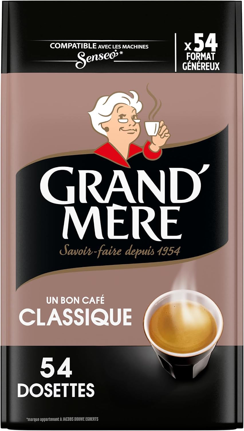 Paquet noir et beige Grand’Mère Classique contenant 54 dosettes de café compatibles Senseo