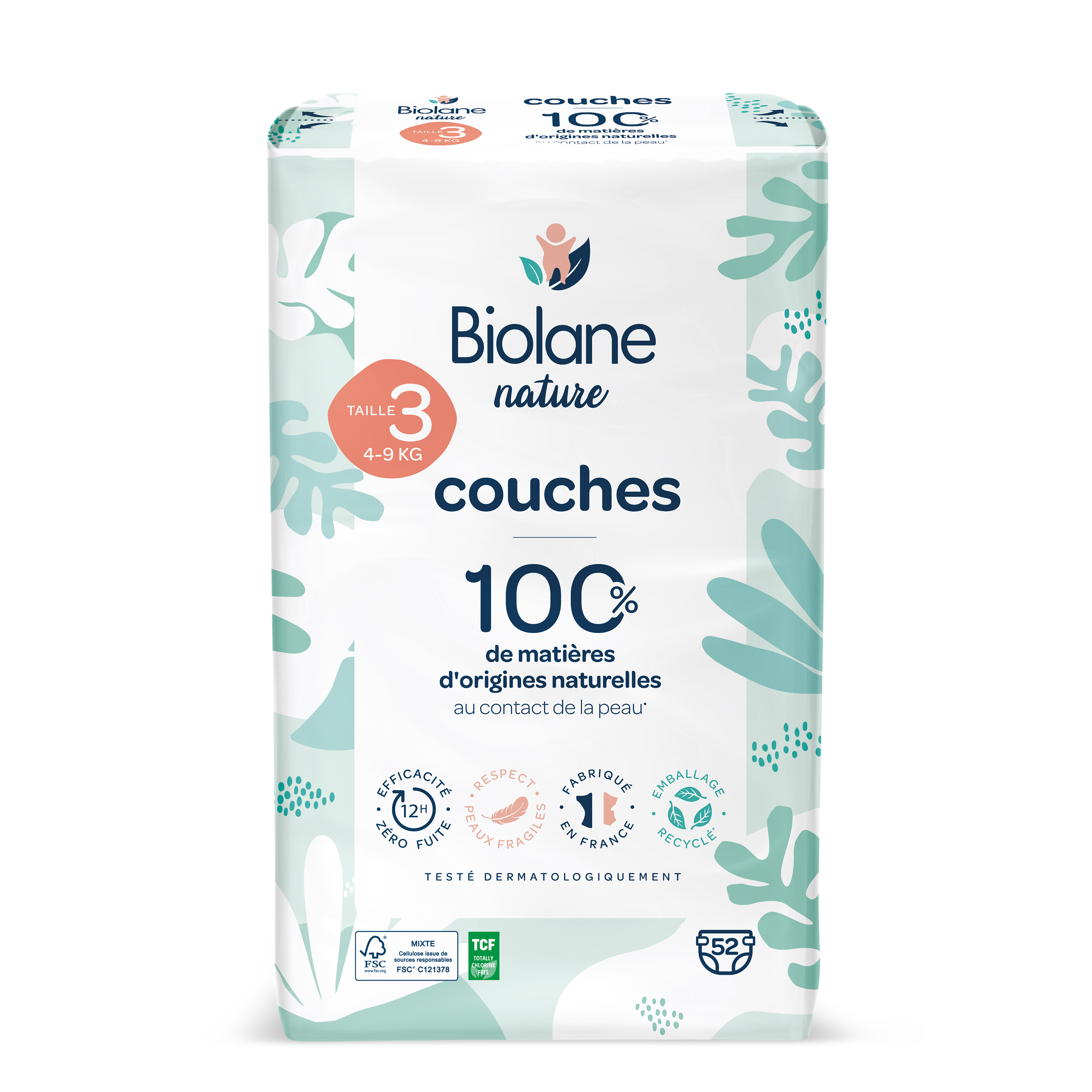 Paquet de 52 couches écologiques Biolane Nature taille 3