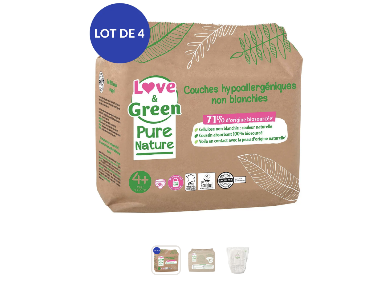 Love & Green Pure Nature couches ecologiques hypoallergeniques lot de 4