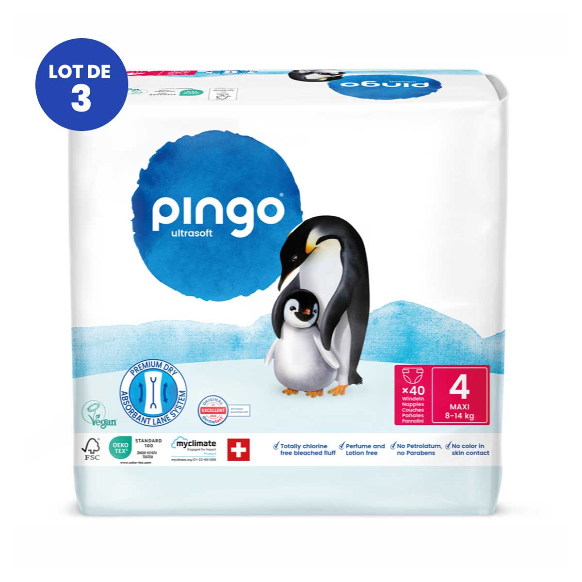 Lot de trois paquets de 40 couches écologiques Pingo taille 4