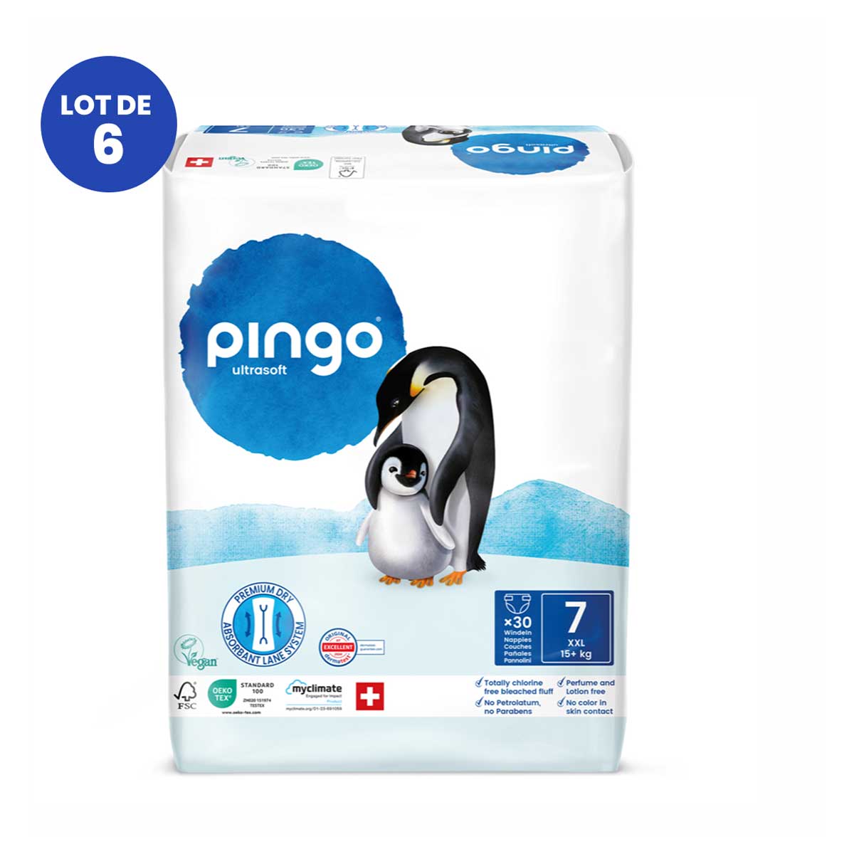 Lot de six paquets de 30 couches écologiques Pingo taille 7