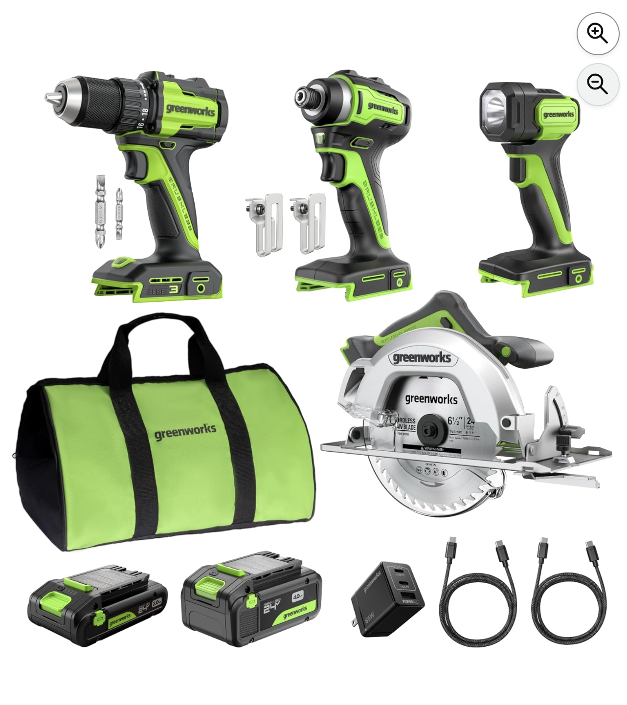 Greenworks 24V coffret 4 outils sans fil perceuse scie circulaire