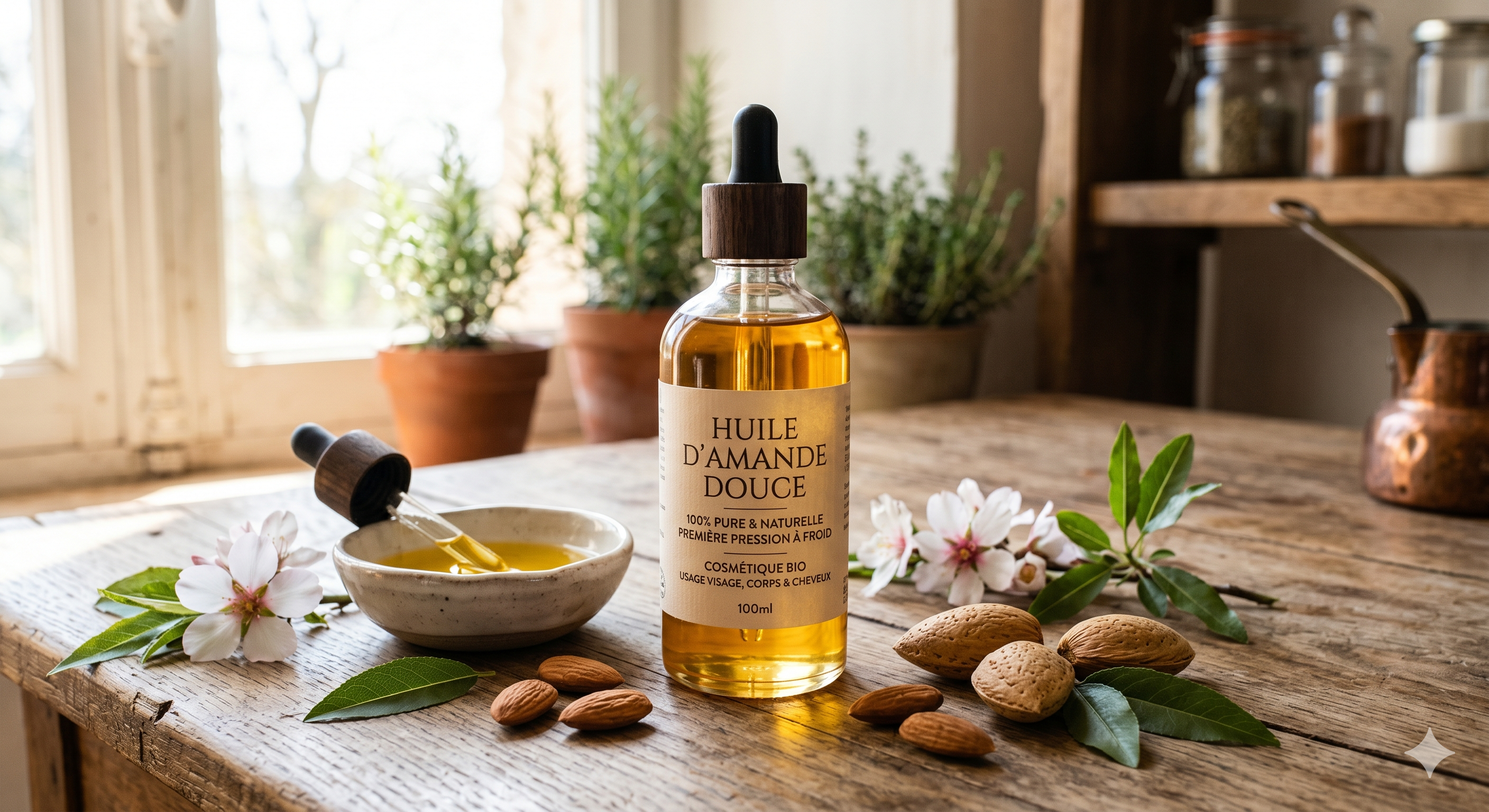 Huile d'amande douce bio Pranarōm flacon verre ambré amandes