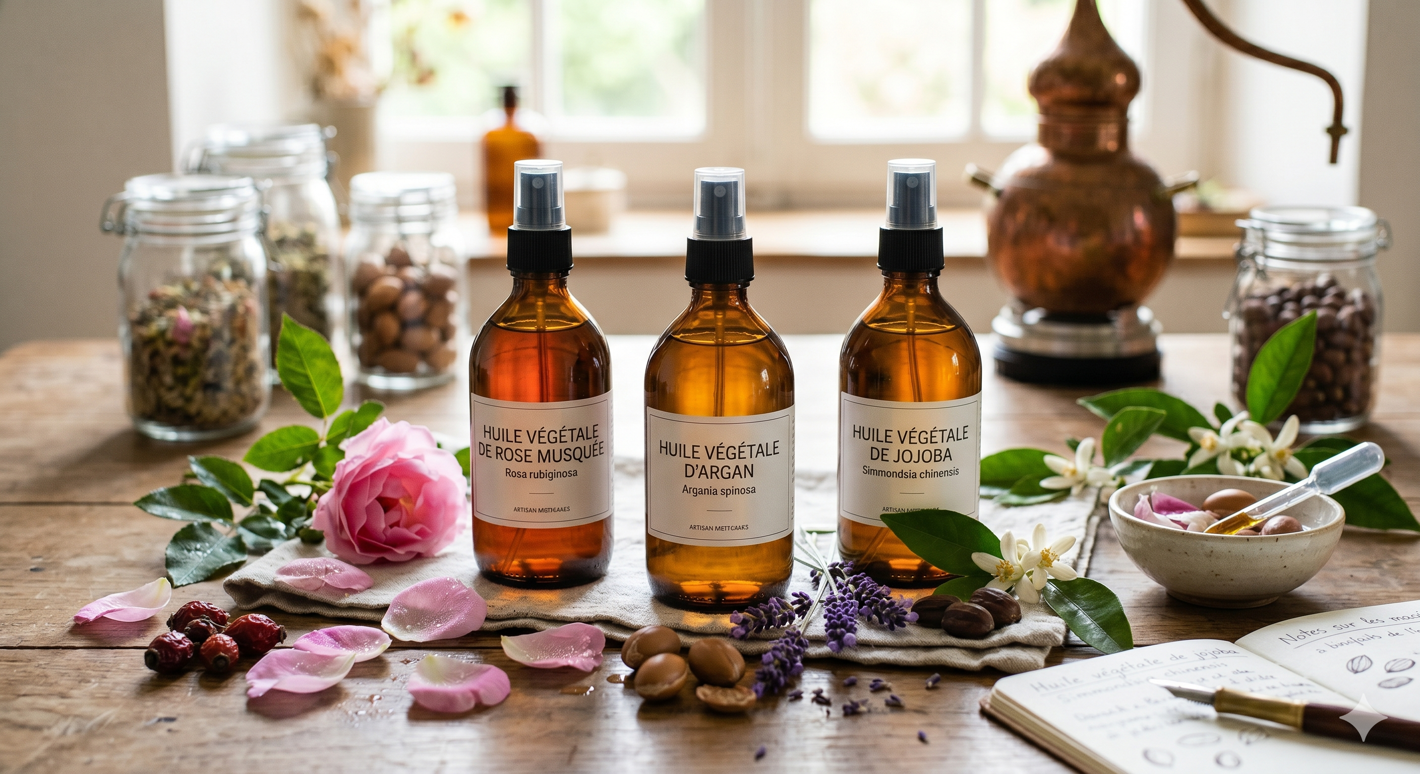 Sélection d'huiles végétales anti-rides Pranarōm Rose Musquée Argan Jojoba