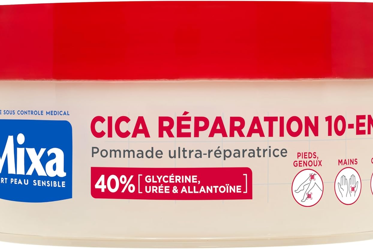 Mixa Expert Peau Sensible Pommade Ultra-Réparatrice Cica Réparation 10-en-1 peaux extra sèches rugosités pieds genoux mains coudes 100h hydratation 150ml
