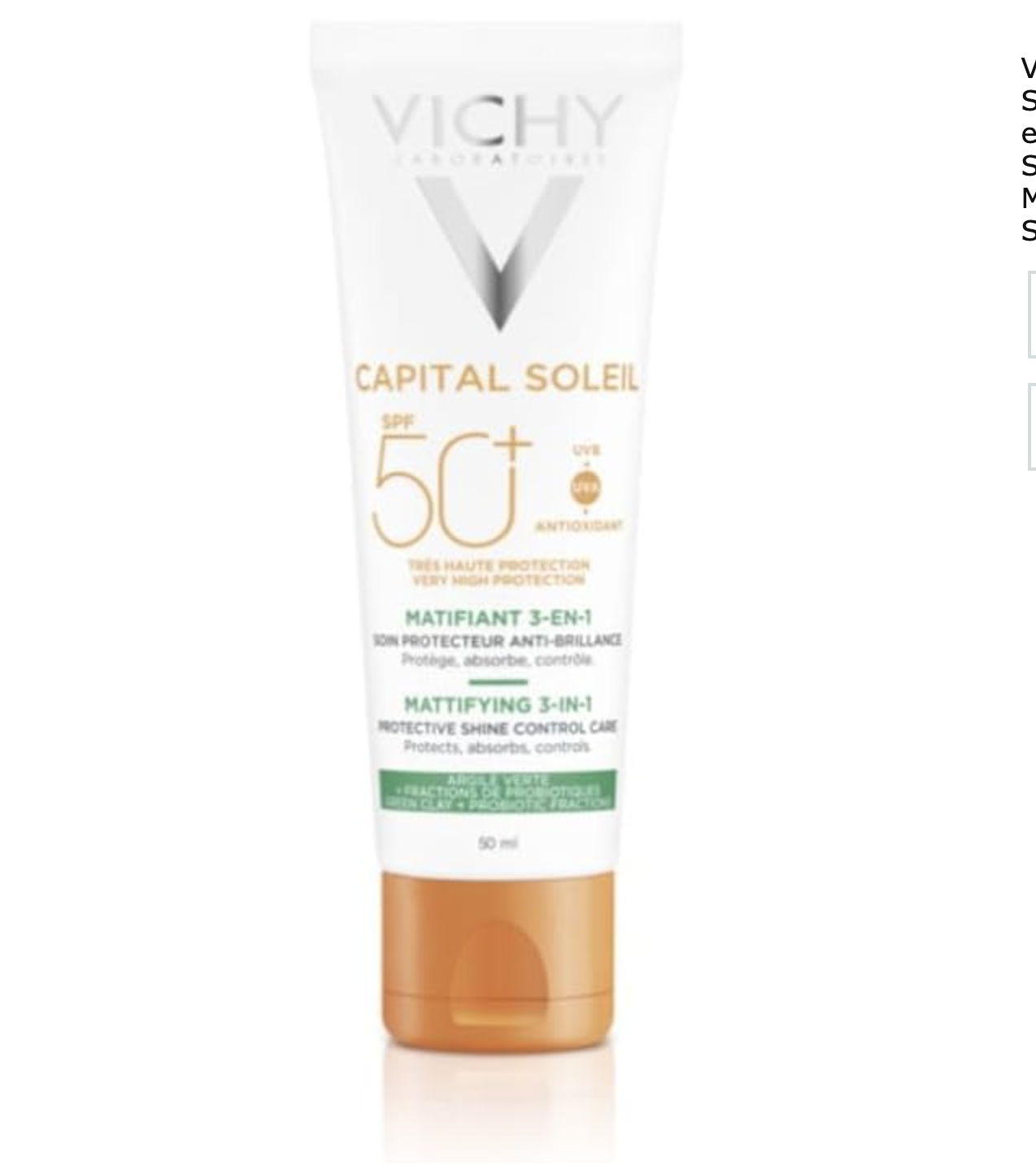 Vichy Capital Soleil Matifiant 3 en 1 SPF50+ argile verte probiotiques 50ml