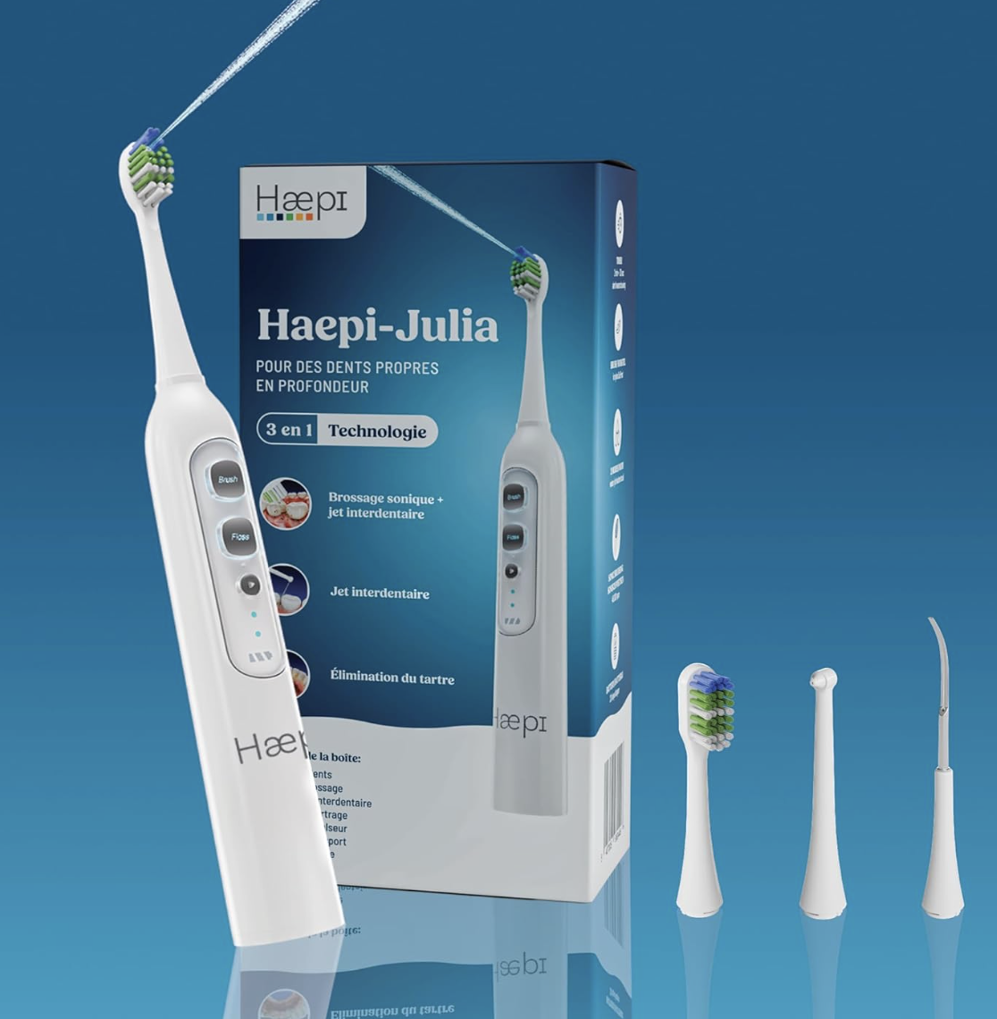 Haepi Julia brosse a dents electrique sonique 3 en 1 avec accessoires