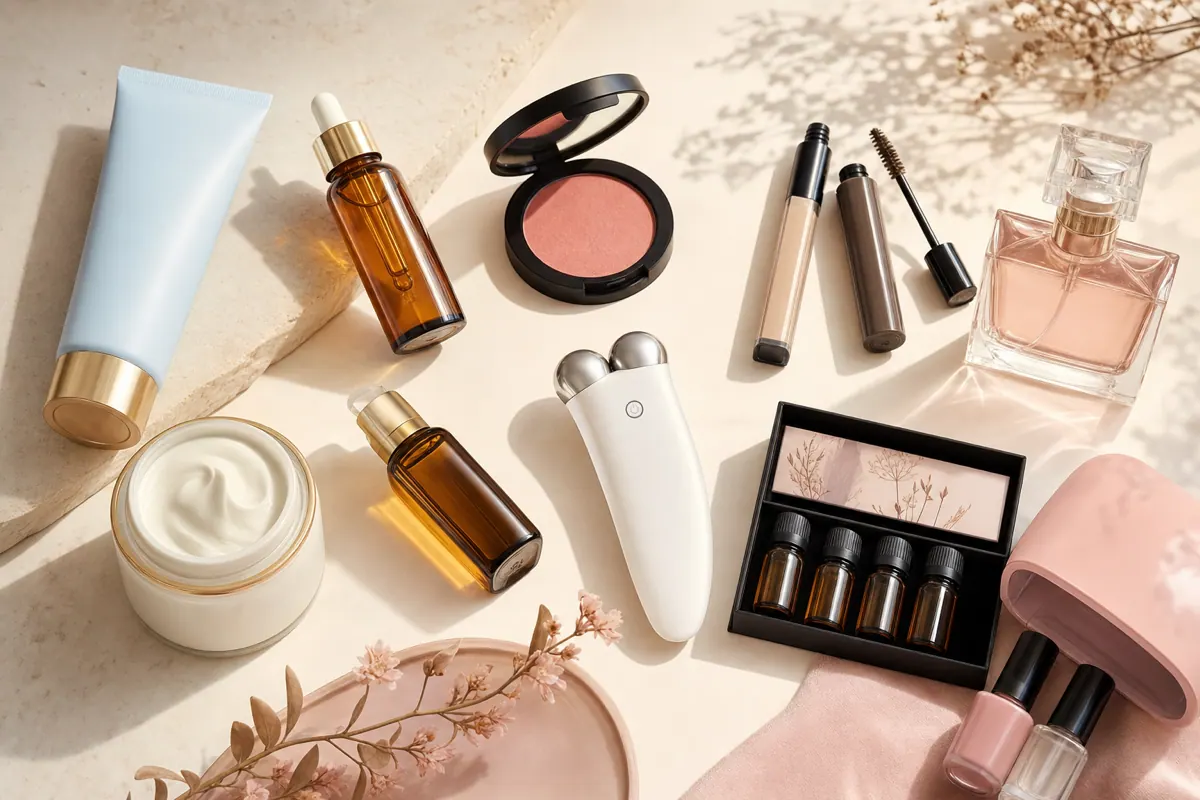 Sélection éditoriale de soins, maquillage, parfum, huiles et appareils beauté