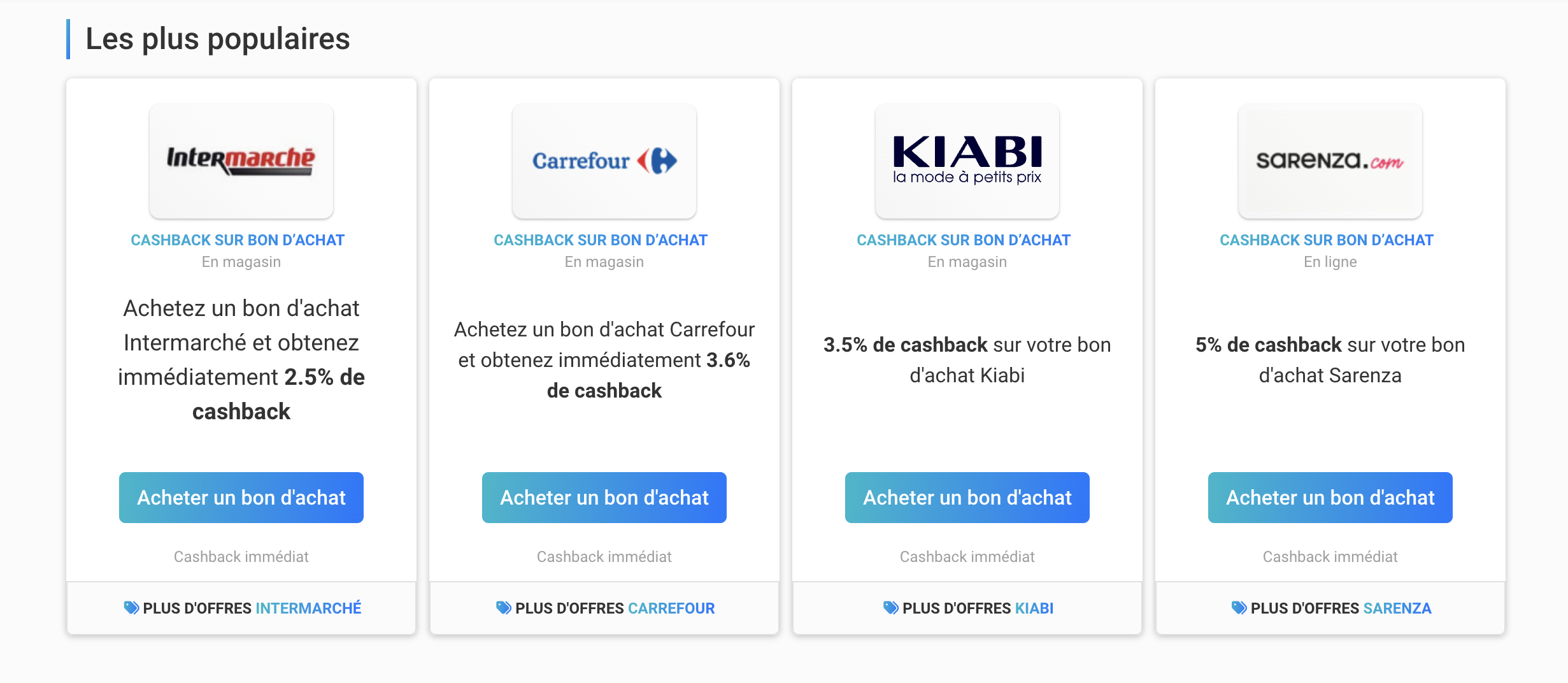 Bons d'achat iGraal : Intermarché, Carrefour, Kiabi, Sarenza
