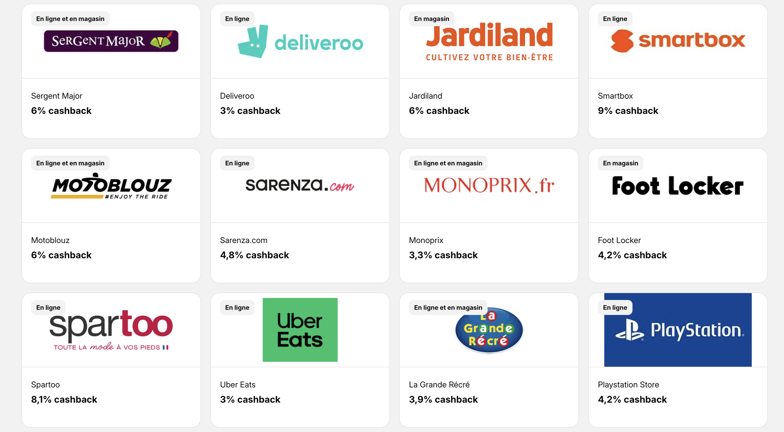 iGraal cashback Sergeant Major Deliveroo Jardiland Smartbox Sarenza Uber Eats