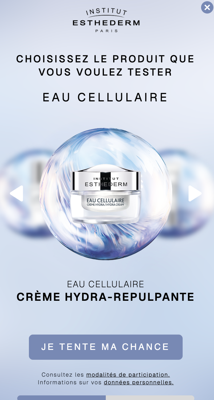 Institut Esthederm Eau Cellulaire choisissez le produit a tester