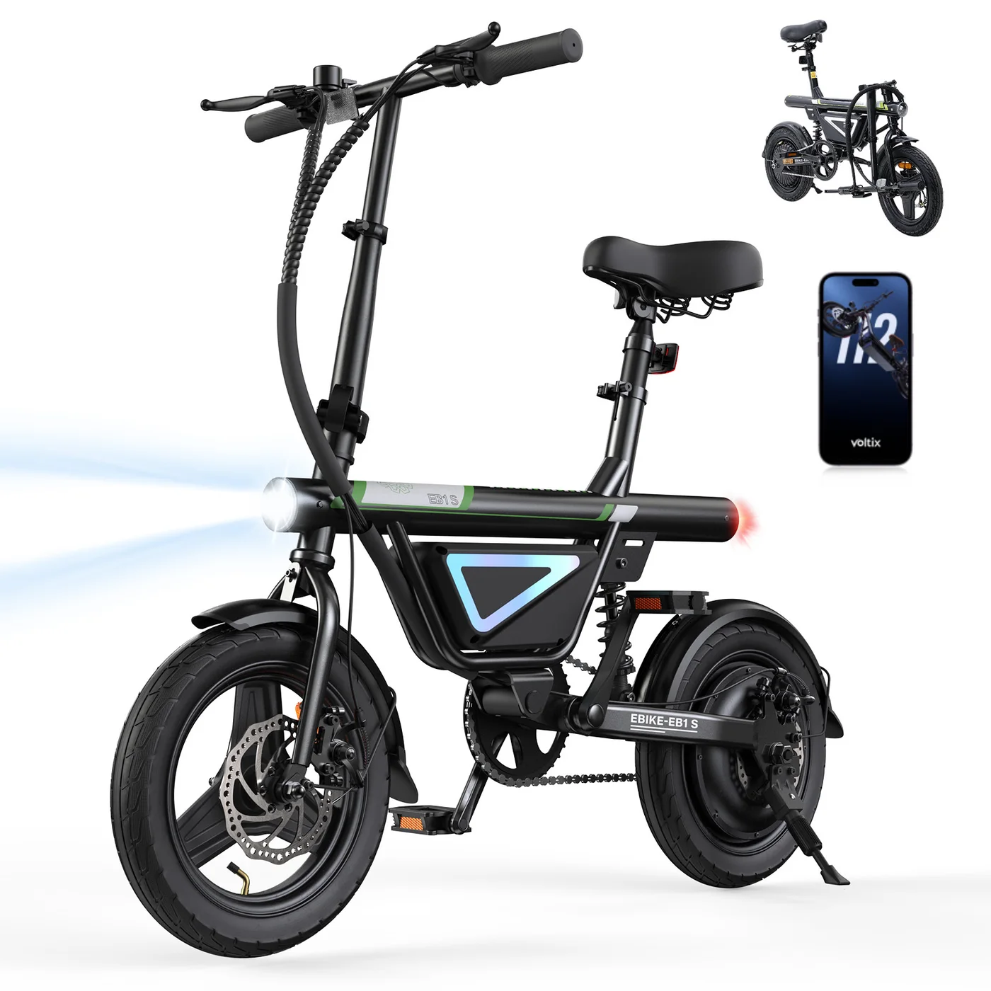 Mini vélo électrique pliable iSinwheel EB1S noir compatible avec l’application Voltix