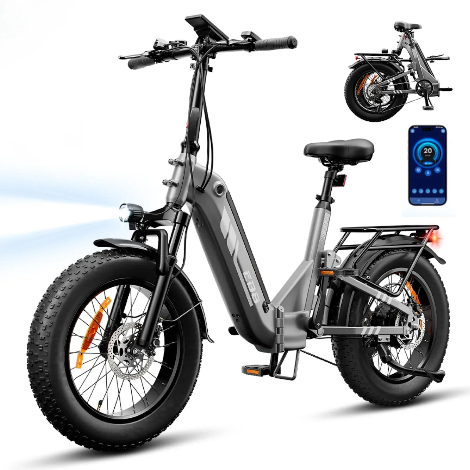 Vélo électrique pliable iSinwheel EB8 gris avec pneus larges de 20 pouces