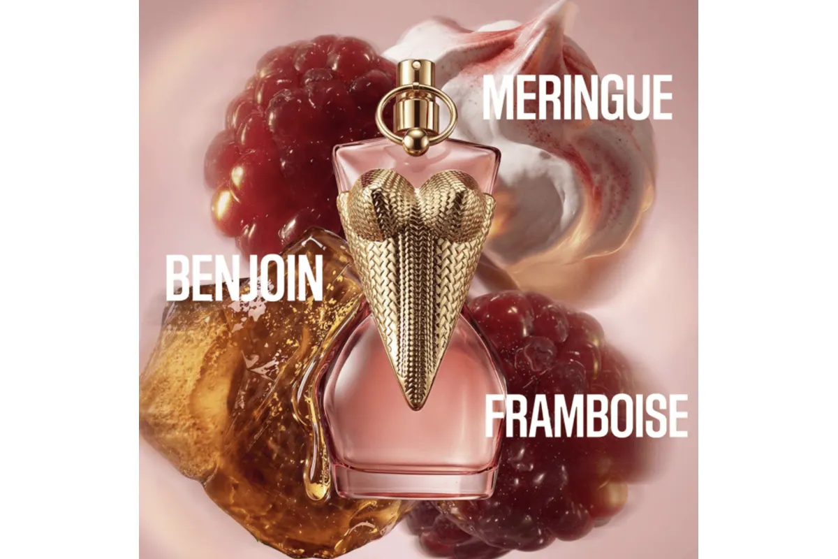 Jean Paul Gaultier Divine Couture eau de parfum framboise meringue benjoin flacon rose laqué corset tressé or bon plan 48,90 euros
