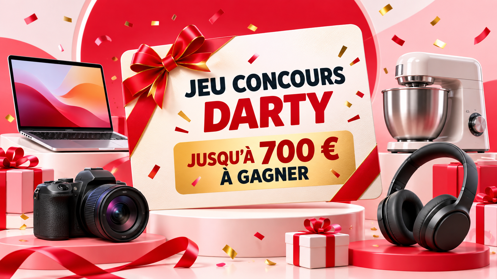 Jeu concours Darty Rêves d'enfants 2026 avec quatre cartes cadeaux de 700 euros et huit cartes de 400 euros à gagner
