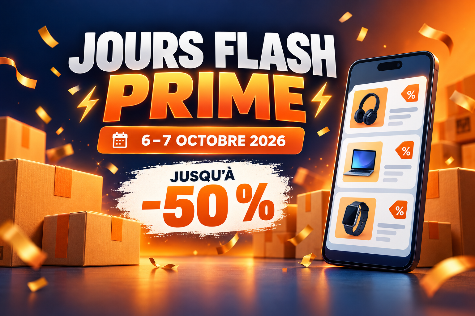 Jours Flash Prime des 6 et 7 octobre 2026 avec des offres annoncées jusqu’à 50 %