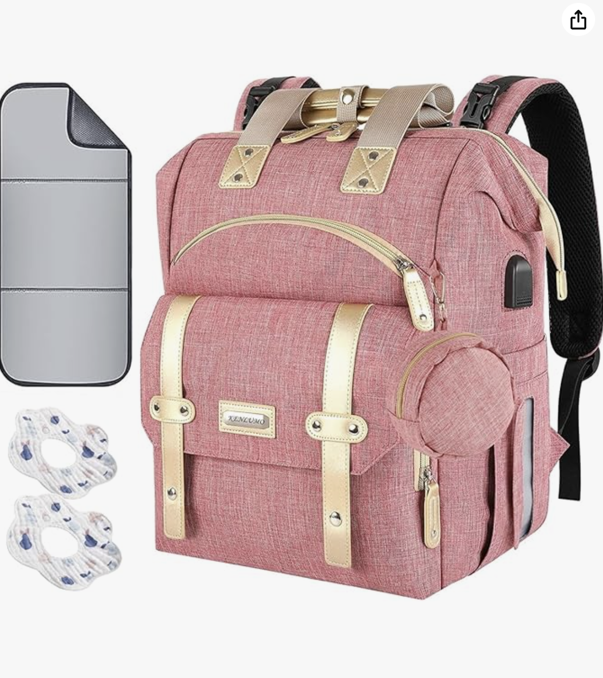 Sac à dos à langer KENLUMO rose avec matelas à langer et bavoirs