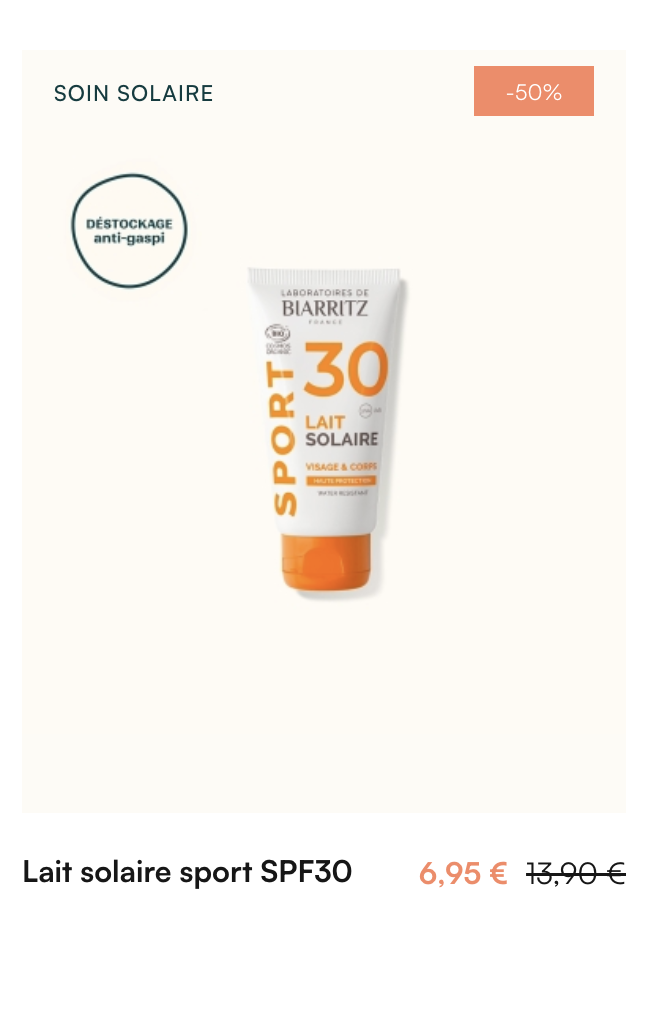 Laboratoires de Biarritz Lait solaire sport SPF30 bio à -50%