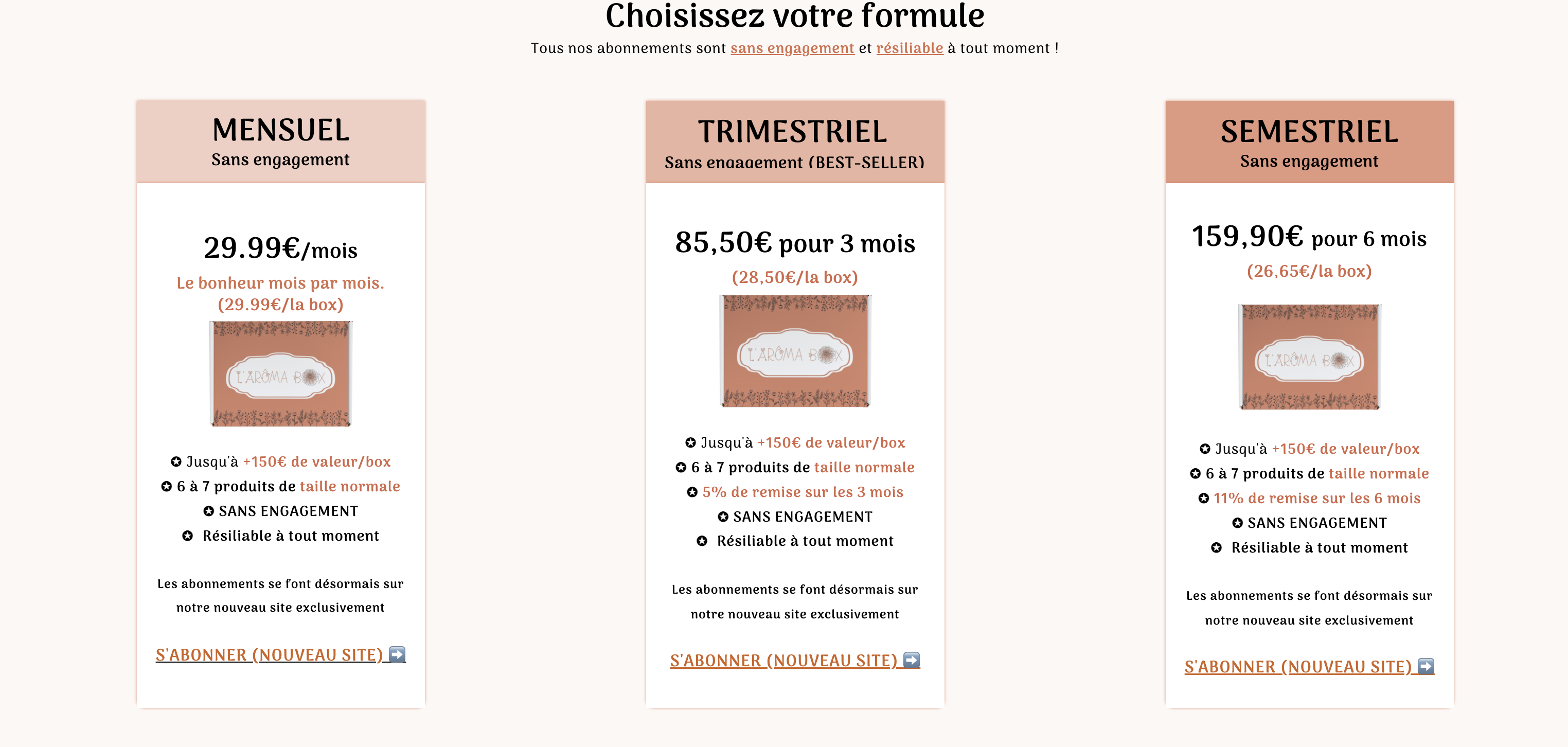 Les 3 formules d'abonnement L'Arôma Box
