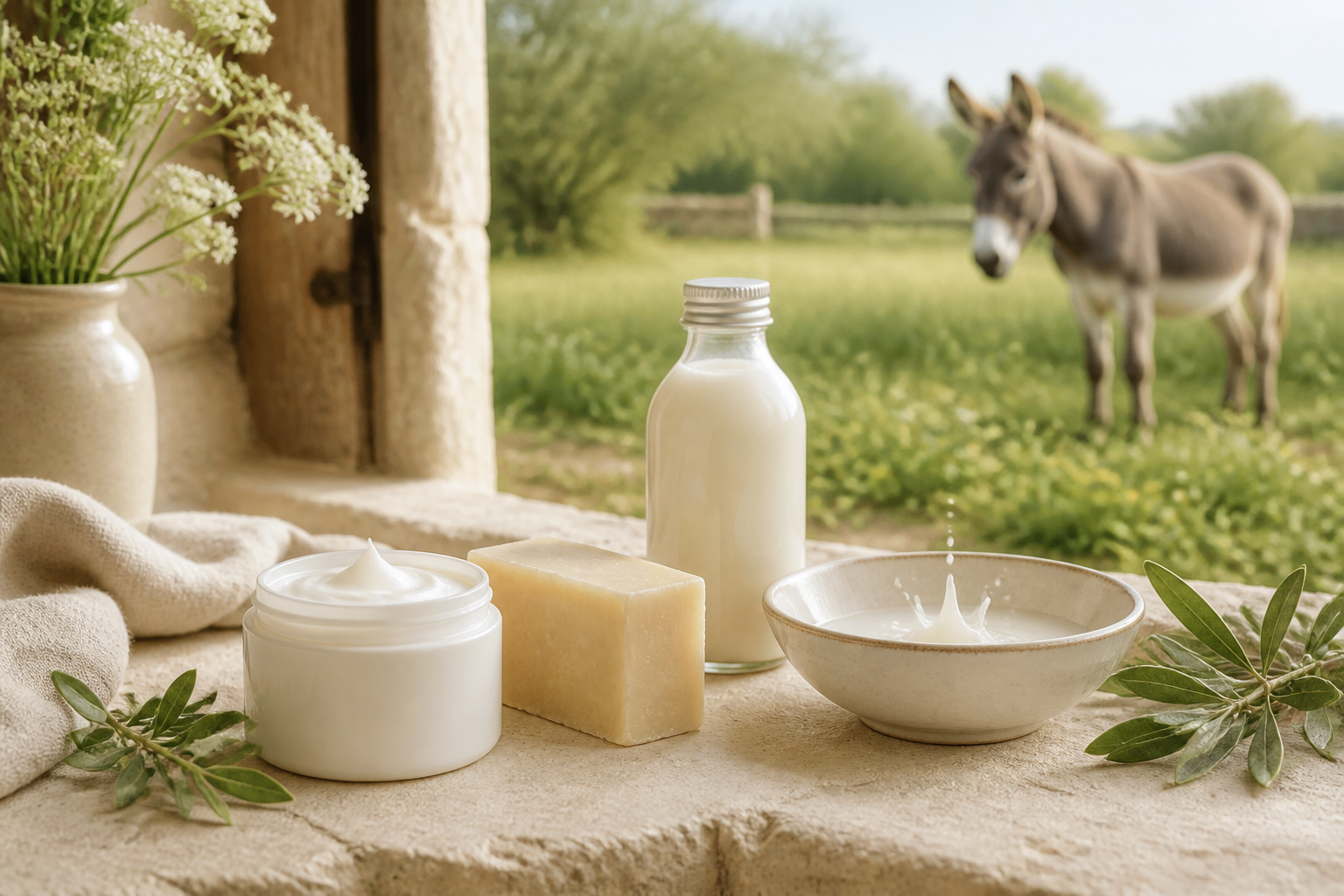 Crème, savon et soin cosmétique au lait d'ânesse pour le programme ambassadeur La Voie Lactée