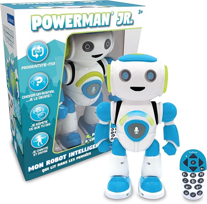 Robot Lexibook Powerman Junior blanc, bleu et vert avec sa télécommande et sa boîte