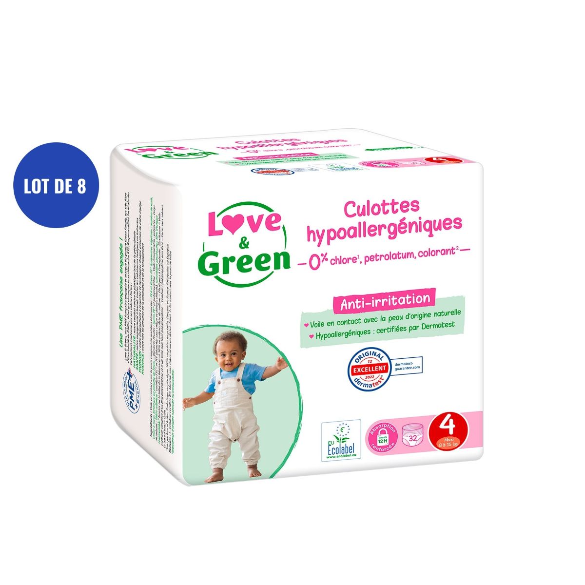 Lot de 256 culottes d’apprentissage hypoallergéniques Love & Green taille 4 chez Greenweez