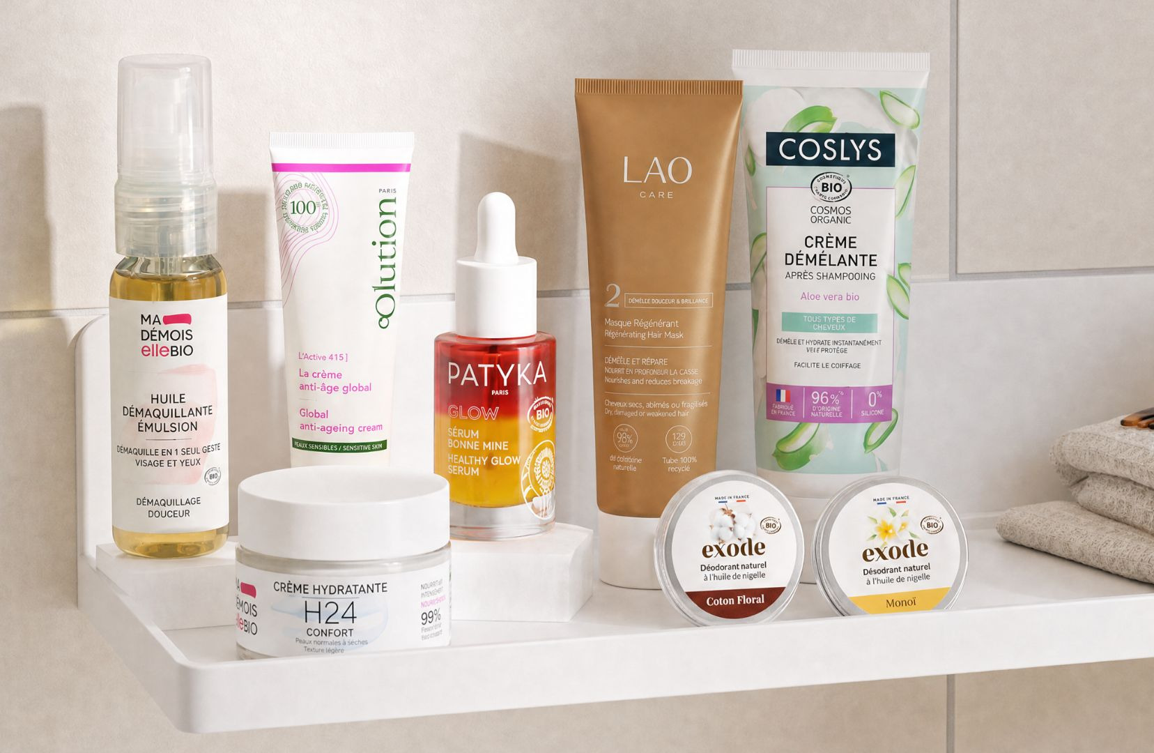 Box Mademoiselle Bio septembre octobre 2026 Les essentiels de la salle de bain avec Patyka, oOlution, Exode, Lao Care, Coslys et soins Mademoiselle Bio