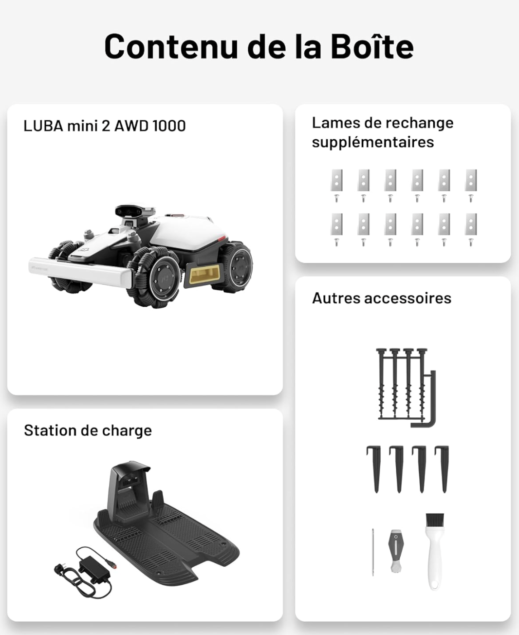 Mammotion LUBA Mini 2 AWD 1000 robot tondeuse blanc sur pelouse