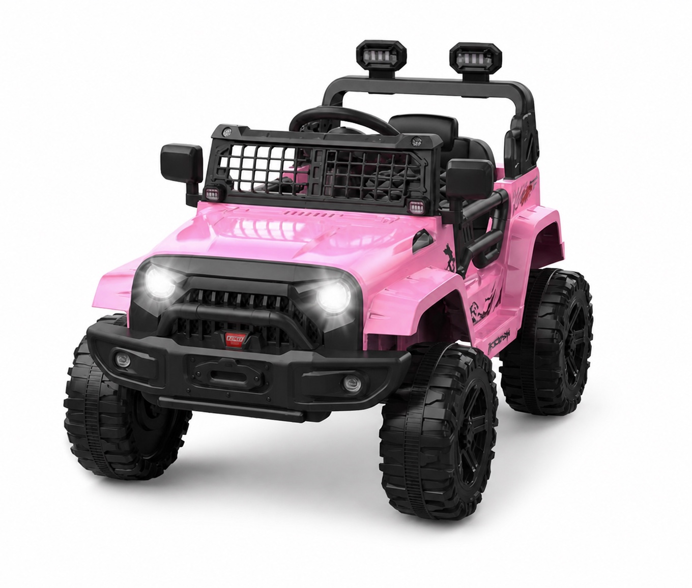 Voiture électrique enfant 12 V rose avec suspension et éclairage LED