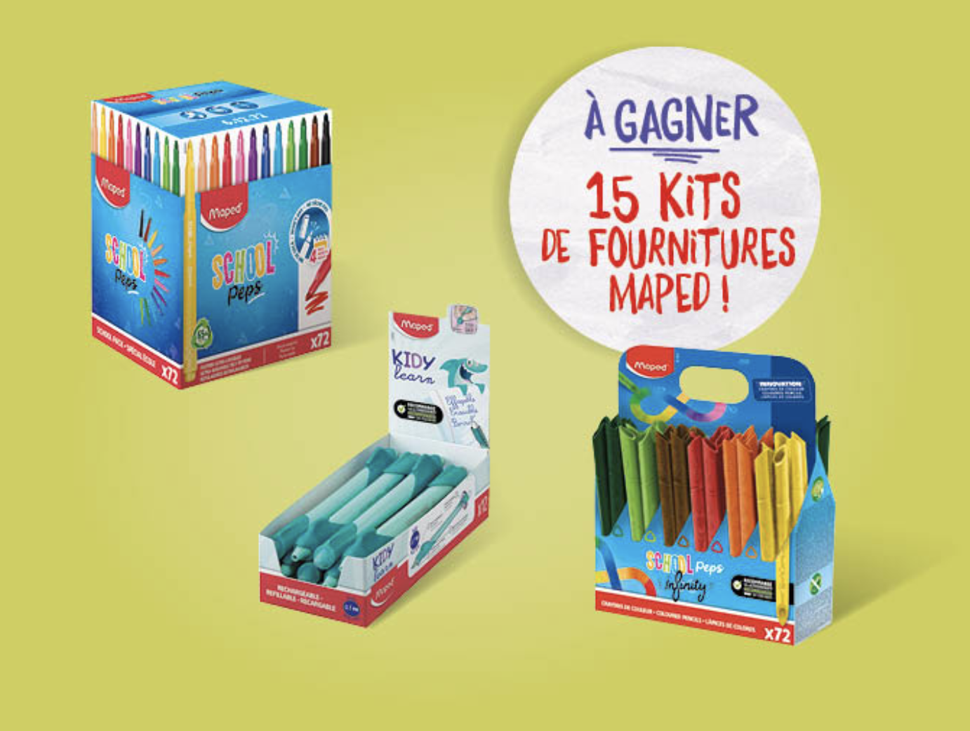 Maped 15 kits fournitures scolaires a gagner feutres crayons stylos