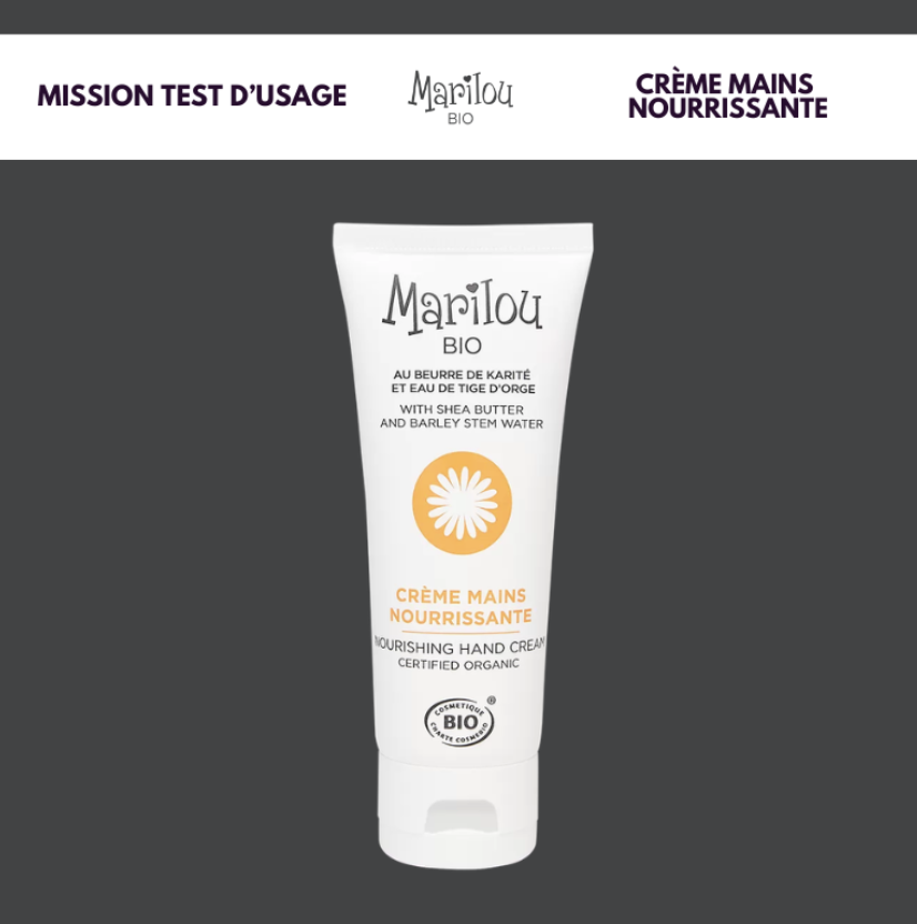 Crème mains nourrissante Marilou Bio certifiée bio mission test d'usage