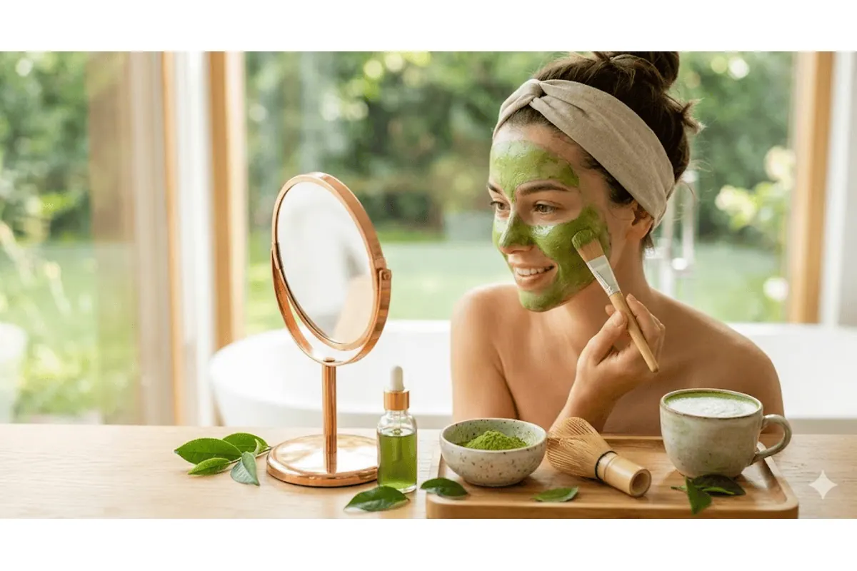 Masque cosmétique au matcha et poudre de thé vert