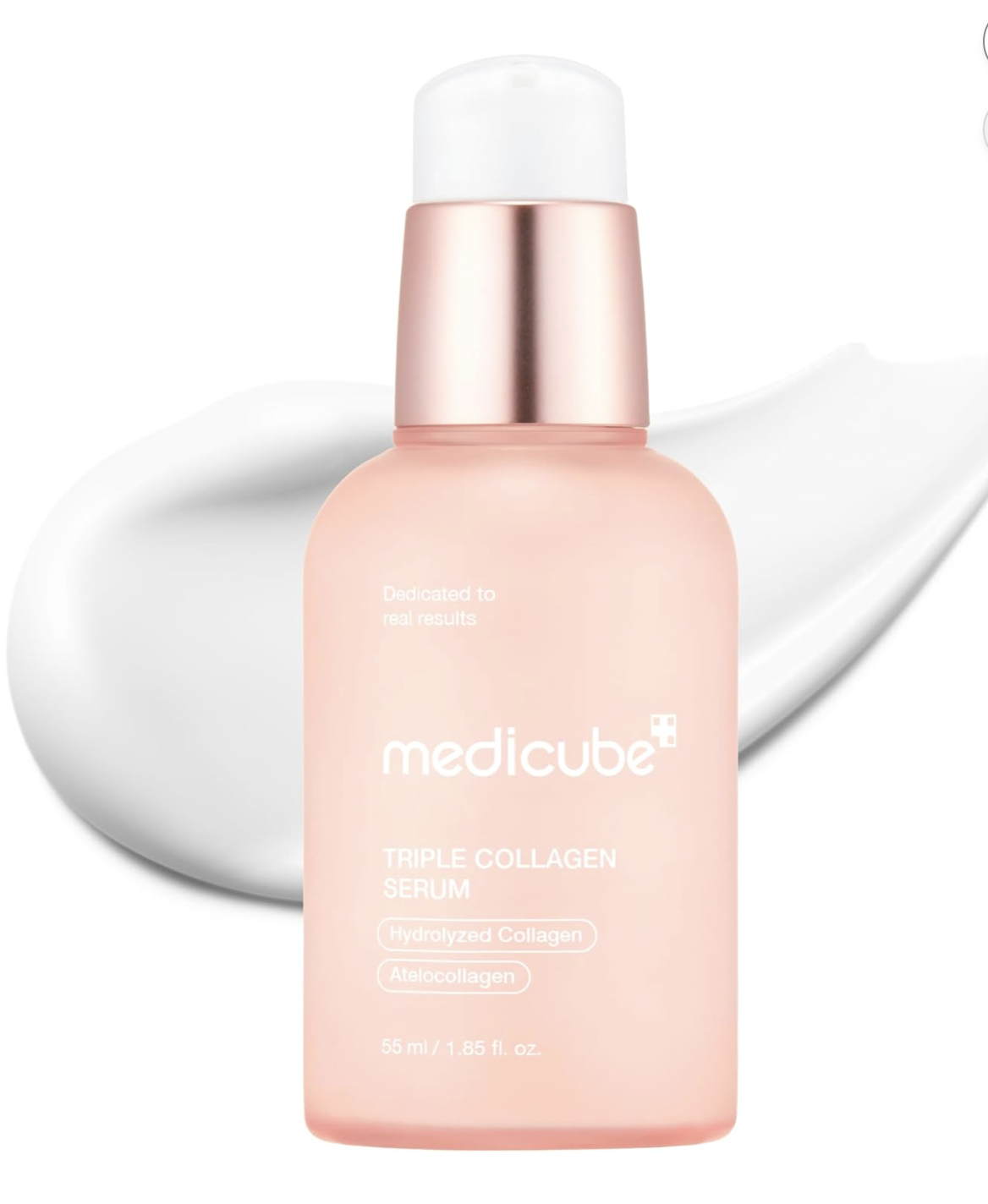 Medicube Triple Collagen Serum flacon rose avec texture crémeuse