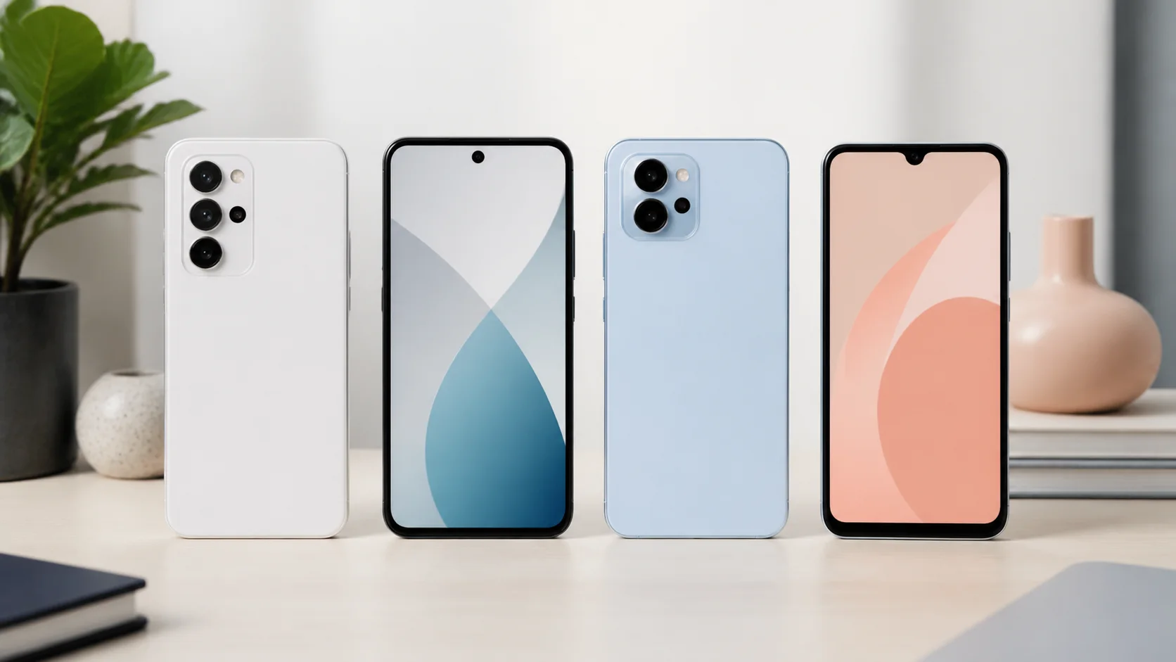 Comparatif de quatre smartphones abordables avec différents formats et appareils photo