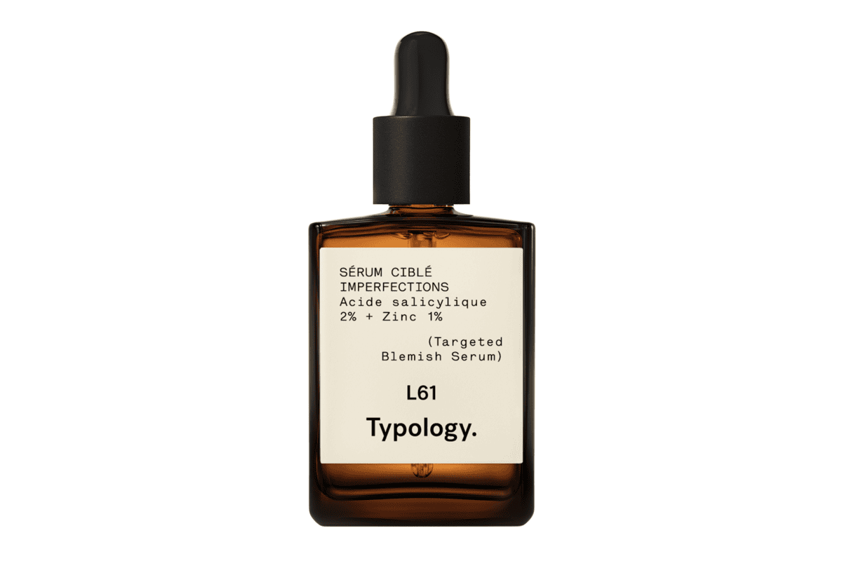 Typology Sérum Ciblé Imperfections L61 acide salicylique 2% zinc 1% application locale bouton isolé vegan made in France