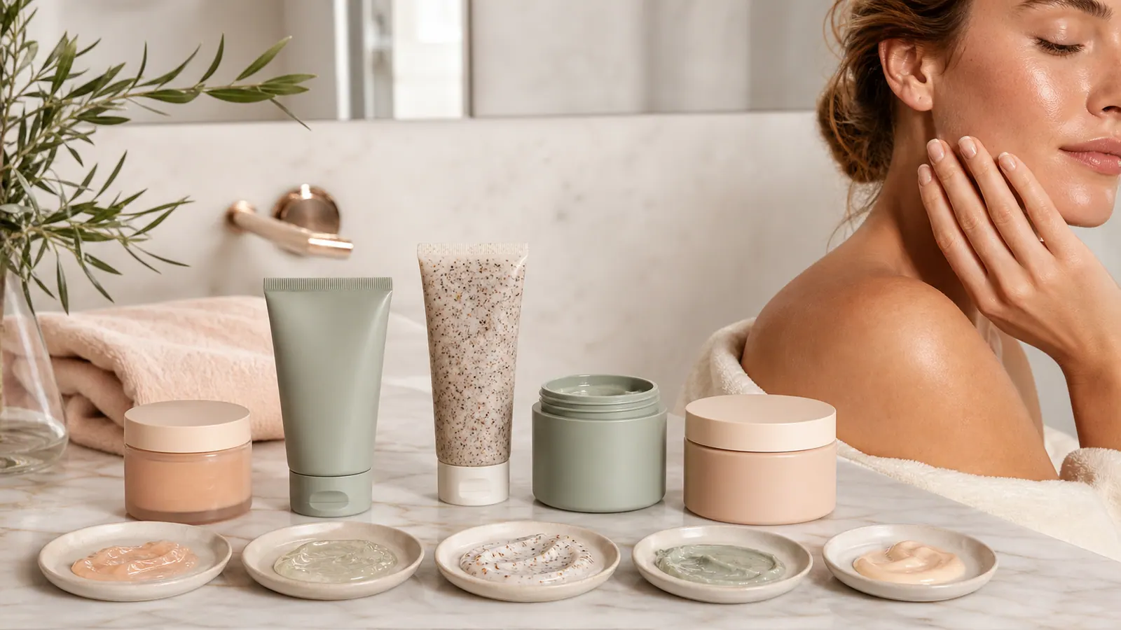 Comparatif meilleurs gommages visage 2026 avec textures exfoliantes et peau lumineuse