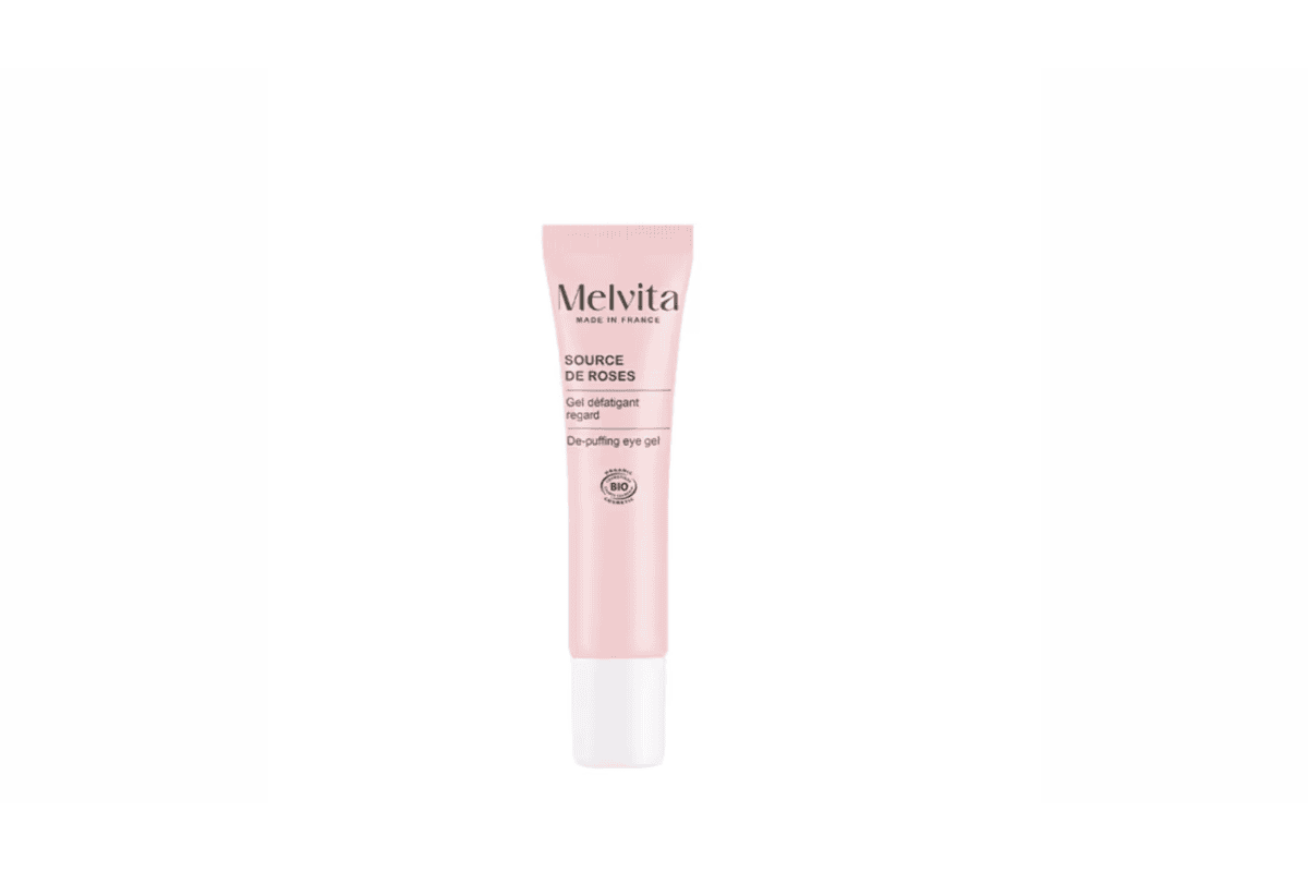 Melvita Source de Roses gel défatigant regard tube rose pâle Made in France bio contour des yeux