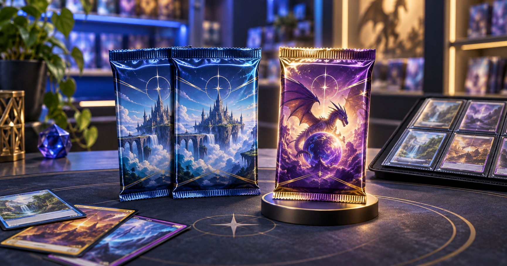Trois packs de cartes à collectionner illustrant une offre 3 pour 2